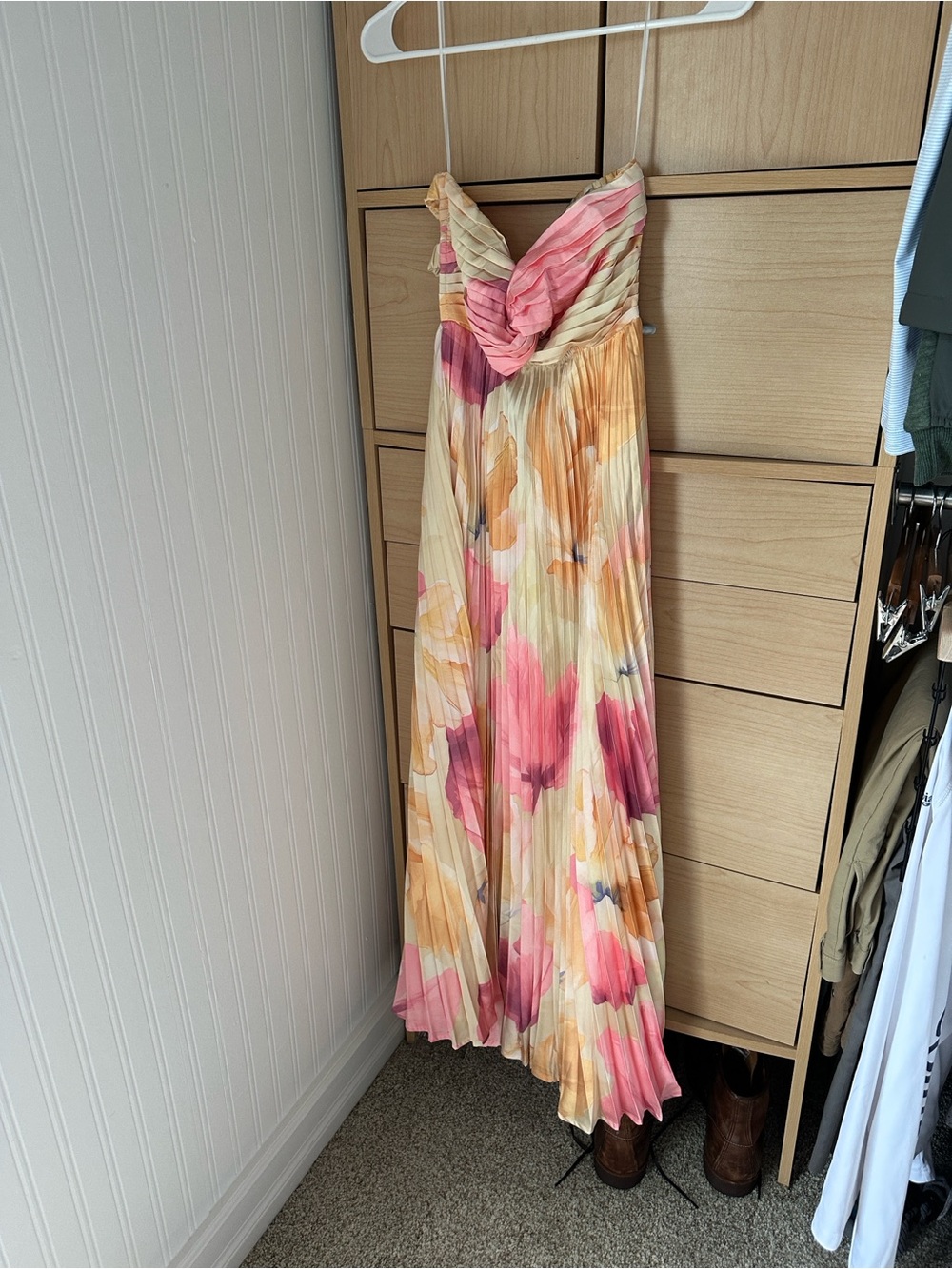 Hello Molly Strapless Floral Midi Dress in Pink and Cream - Picture 2 of 2